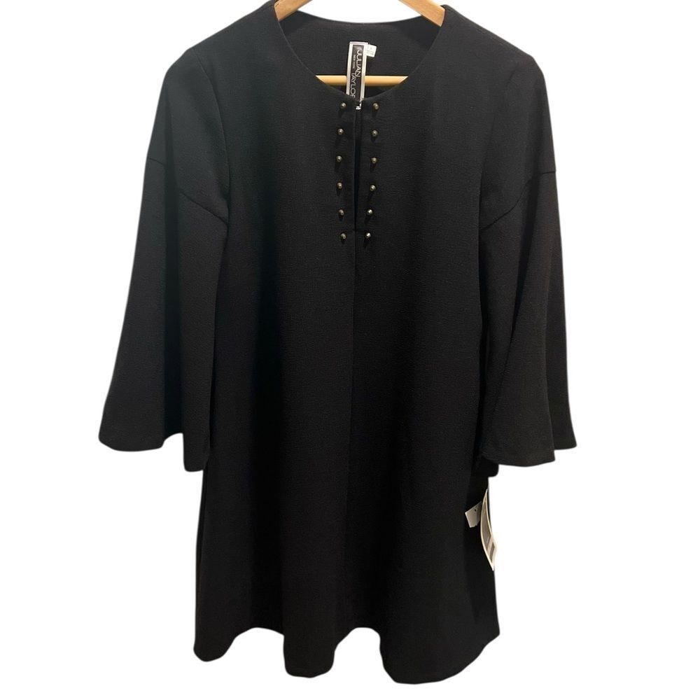 Julian Taylor New York Black Shift Dress Studded V-Neck 3/4 Sleeve NWT Size 6